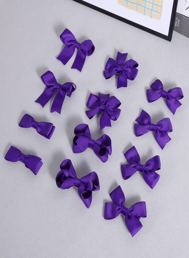 KCHIES Dark Purple Grosgrain Ribbon Hair Bow Clips for Girls Women,12pcs 3in Handmade Alligator Barrettes Fall Halloween Mardi Gras Holiday Party Dress Accessory Gift for Toddlers Kids Teens in Pairs - Image 2